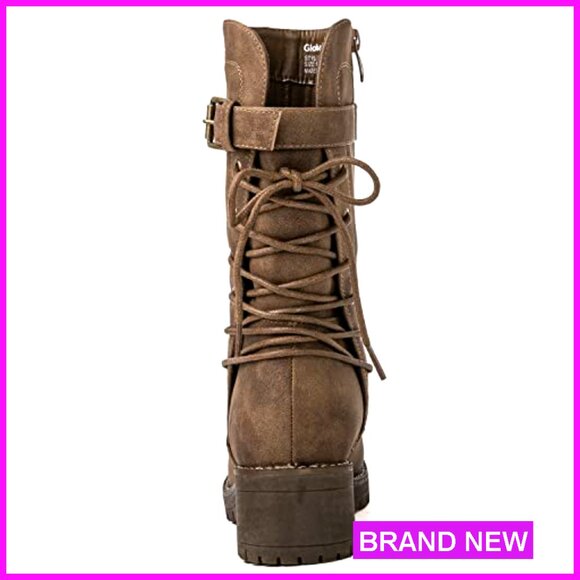 Lace Up Biker Boots Mid Calf Combat Motorcycle Fashion Festival Riding - Picture 5 of 7